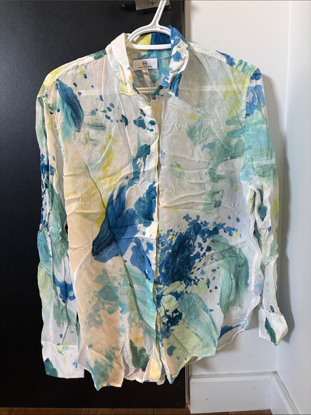 Lightweight Abstract Print Button-Up Shirt adriano goldschmied